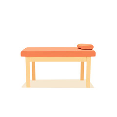 Massage table with orange upholstery on white background, minimalistic design