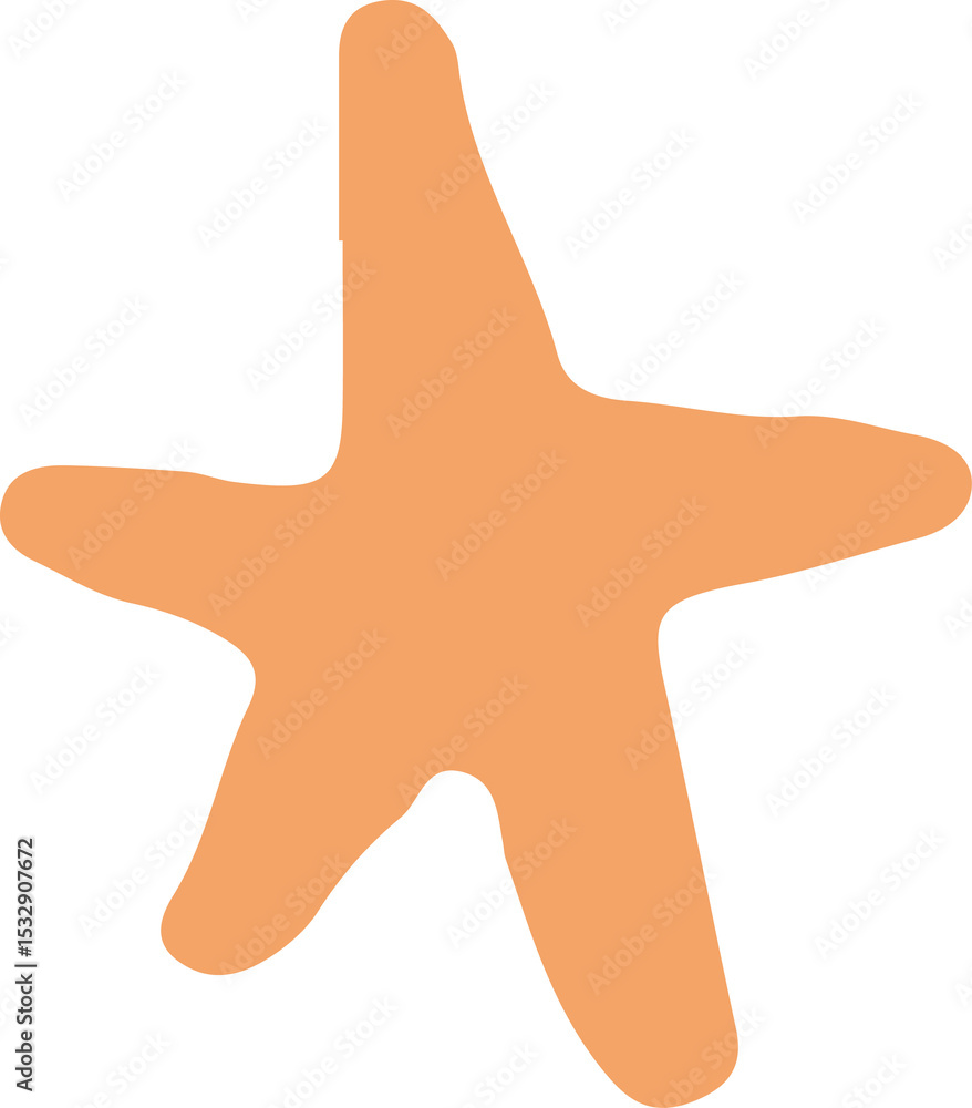 Poster abstract orange five-armed star-like shape is floating in flat design on transparent background
