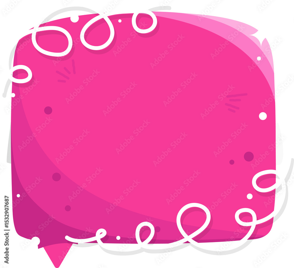 Poster abstract pink speech bubble is floating in flat style with transparent background and swirl accents