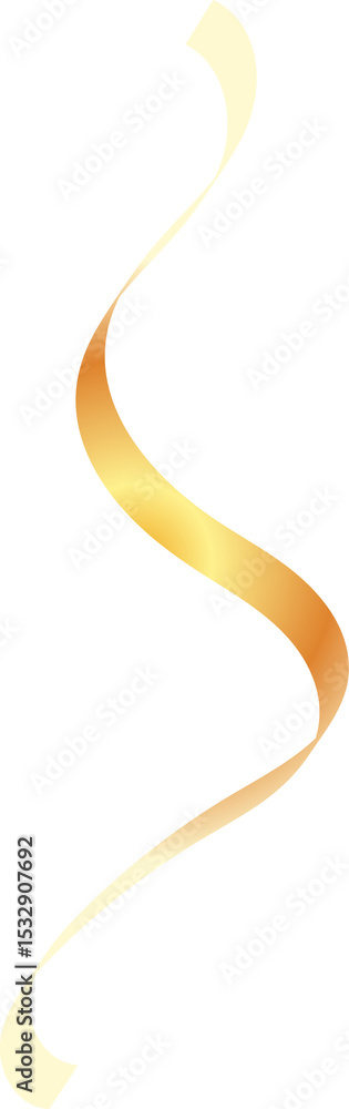 Poster gold ribbon streamer is twisting in flat design, showing smooth gradient on transparent background