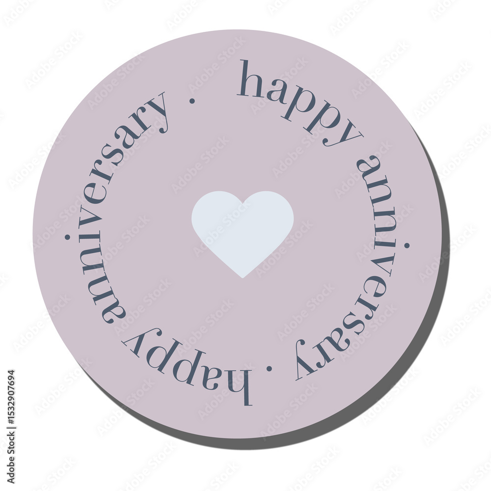 Poster flat anniversary sticker is floating on transparent canvas showing repeating text with heart