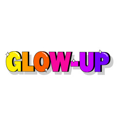 3D GLOW-UP text is featuring gradient hues with sparkles and drop shadow on transparent background