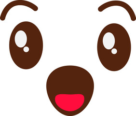 Zoomed flat design cartoon face is floating on transparent backdrop featuring eyes and open mouth