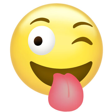 Fototapeta Winking yellow emoji face is sticking pink tongue out in flat design, transparent background