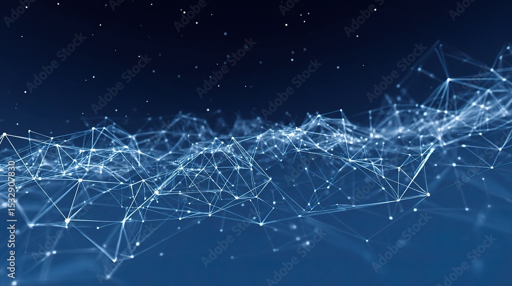 Poster digital network connection with blue gradient low poly design