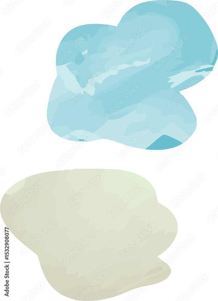 Poster pair of abstract brushstroke forms are floating on transparent background, showing watercolor style
