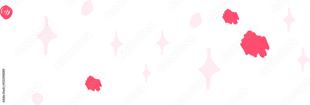 Poster decorative flat design is showing pale pink sparkles and coral blobs on transparent background
