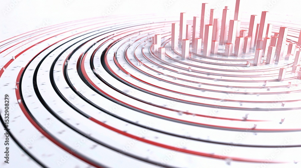 Poster abstract financial growth visualization with circular patterns and bars
