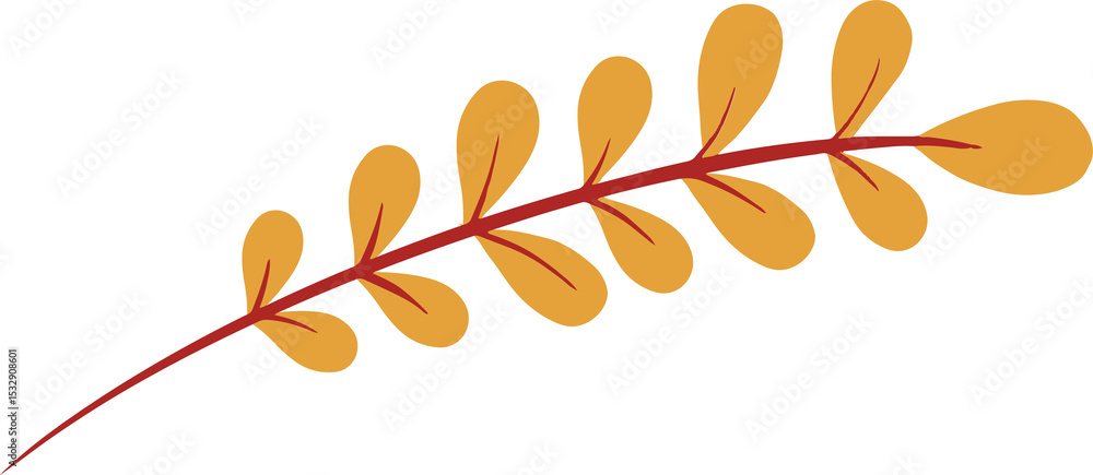 Poster flat design is showing branch with red curved stem and yellow leaves on transparent backdrop