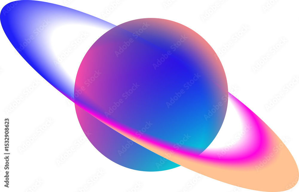 Poster 3d stylized planet is floating on transparent background with gradient ring encircling it
