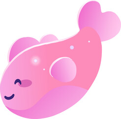 Pink creature is swimming in gradient showing closed blushing eye heart fins transparent background