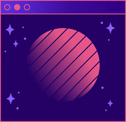 Fototapeta premium Striped gradient circle is appearing in flat web frame with stars and dots, transparent background