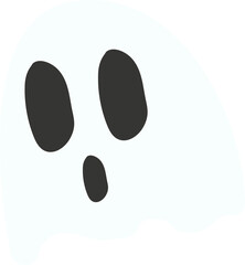 Ghost is floating in flat illustration, showing sheet with black facial ovals on transparent layer © vectorfusionart