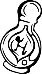 Abstract vessel is showing human silhouette in minimal line drawing on transparent background