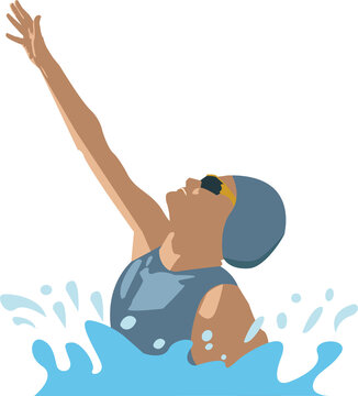 Fototapeta Male swimmer is emerging from water in flat design wearing swim cap goggles, transparent background