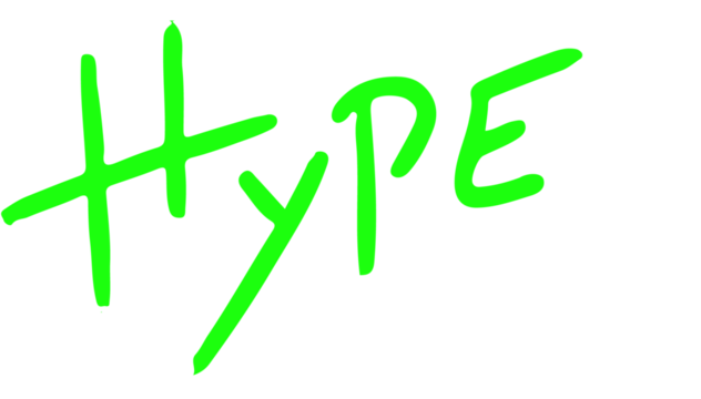Neon HYPE graphic is bursting on transparent canvas, with bold brush strokes and white motion lines