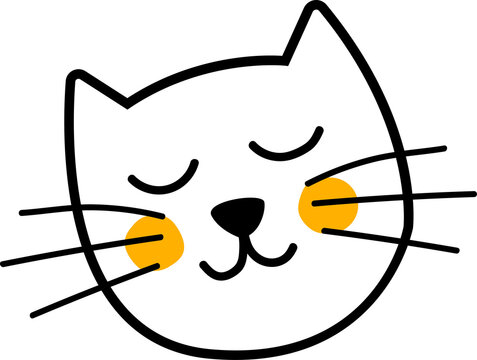 Fototapeta Rendering flat cat head art with closed eyes, whiskers and yellow cheeks transparent backdrop