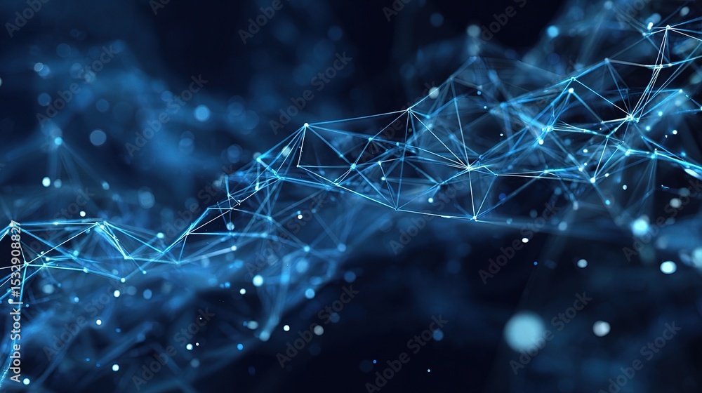 Aufkleber blue digital network with geometric nodes in space visualization