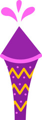 Party popper cone is releasing pink splash confetti shapes on transparent background, flat design