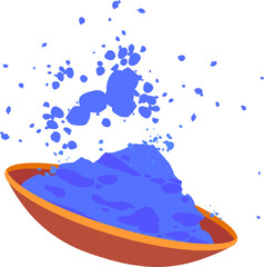 Flat design is showing orange rim bowl with floating blue pigment particles, transparent background
