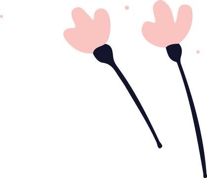 Fototapeta Stylized blossoms are blooming in minimal flat art with sparkles and dots on transparent backdrop