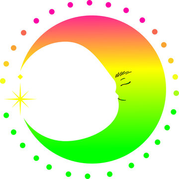 Naklejki Flat gradient crescent moon face is showing dotted ring, starburst and diamond on transparent layer