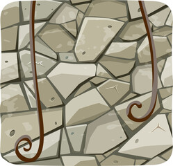 Showing abstract polygonal stone mosaic with curling brown vine elements on transparent background