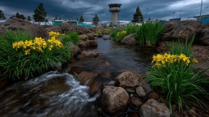 Garden with integrated water purification in panoramic setup