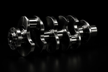 Row of metal dumbbells in varying sizes, reflective surface and curved handles, on black background. Isolated on transparent background.