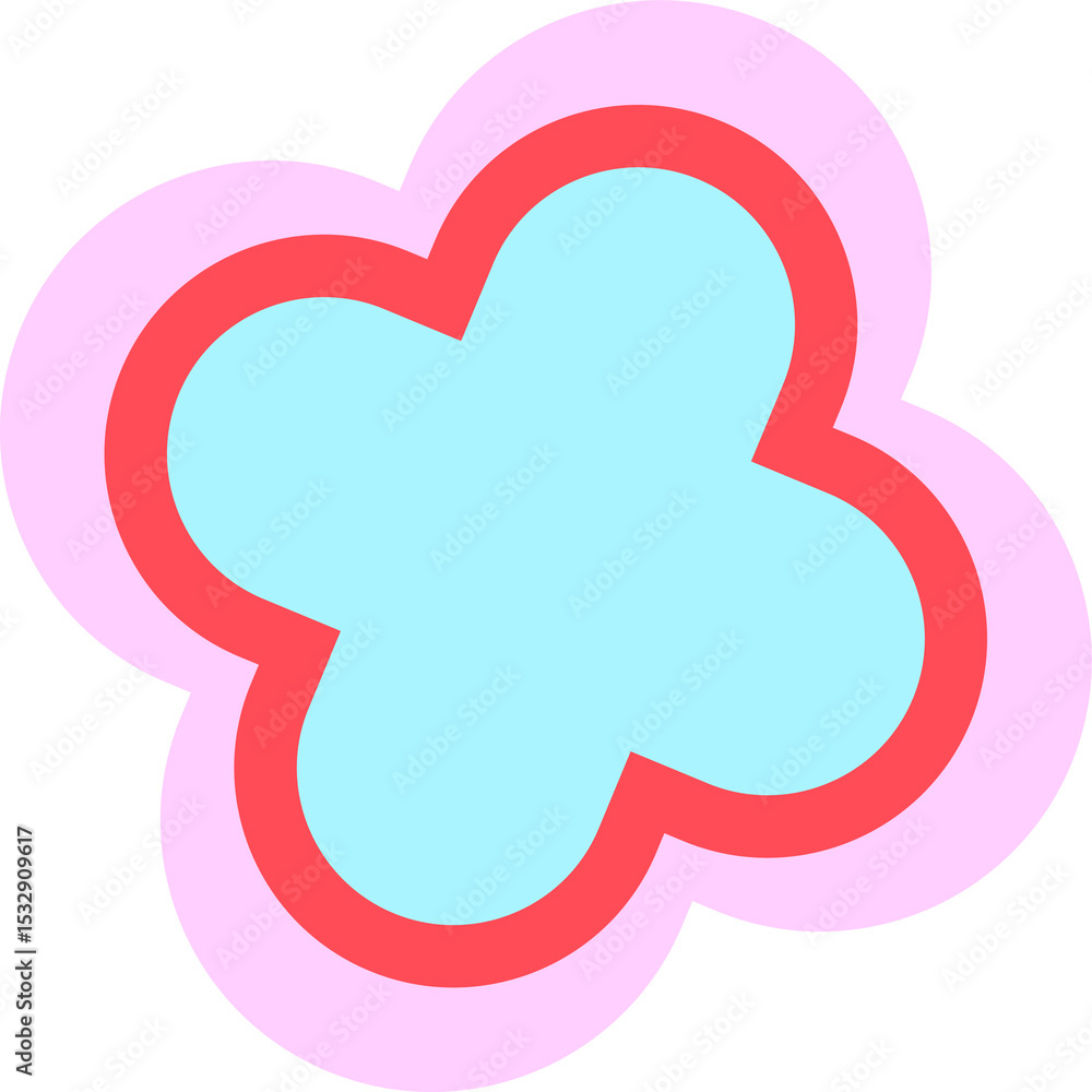Poster flat design pastel clover is showing blue core with red and pink borders on transparent background