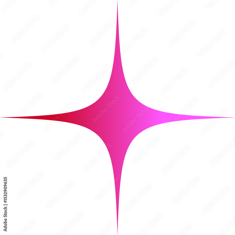 Poster showing flat abstract icon of four pointed star with red-pink gradient on transparent background