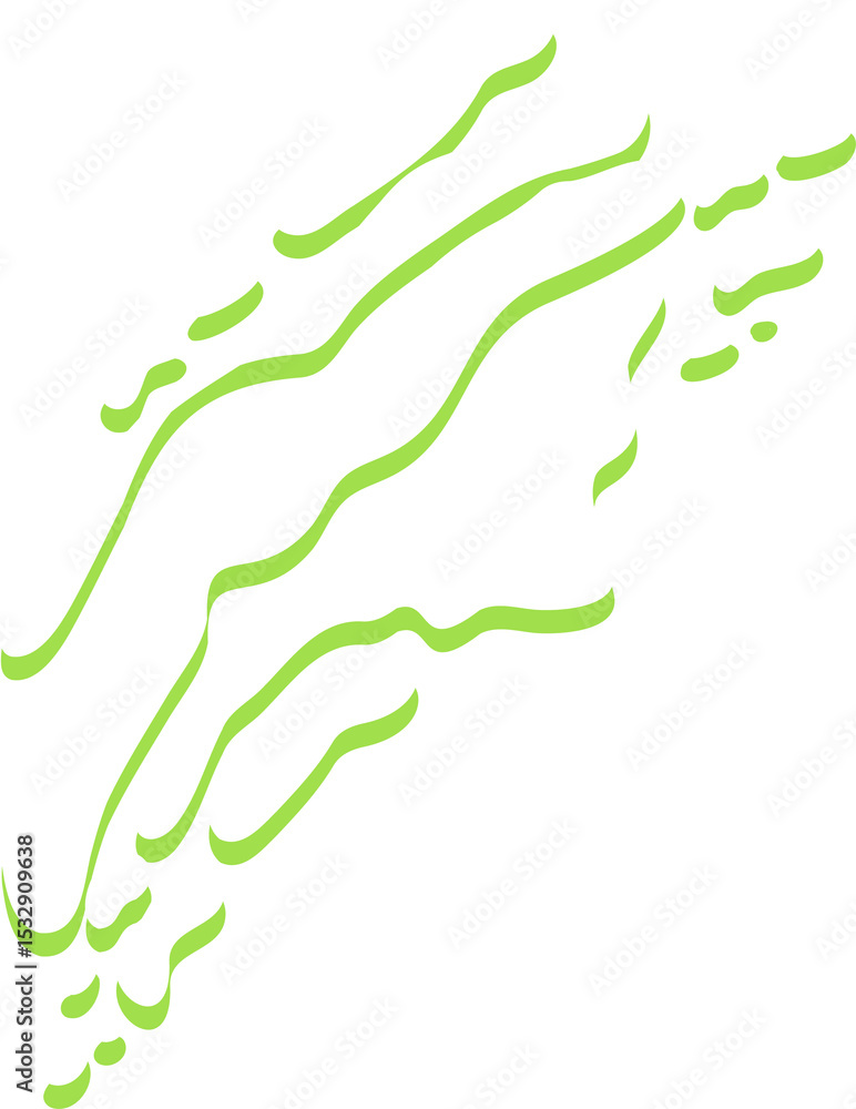 Poster white fluid blobs outlined green are flowing diagonally in flat design on transparent background