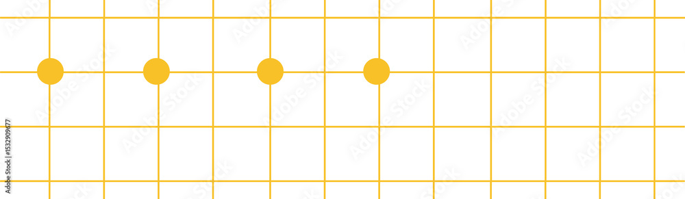 Poster showing flat design abstract yellow grid overlaying transparent background with five yellow circles