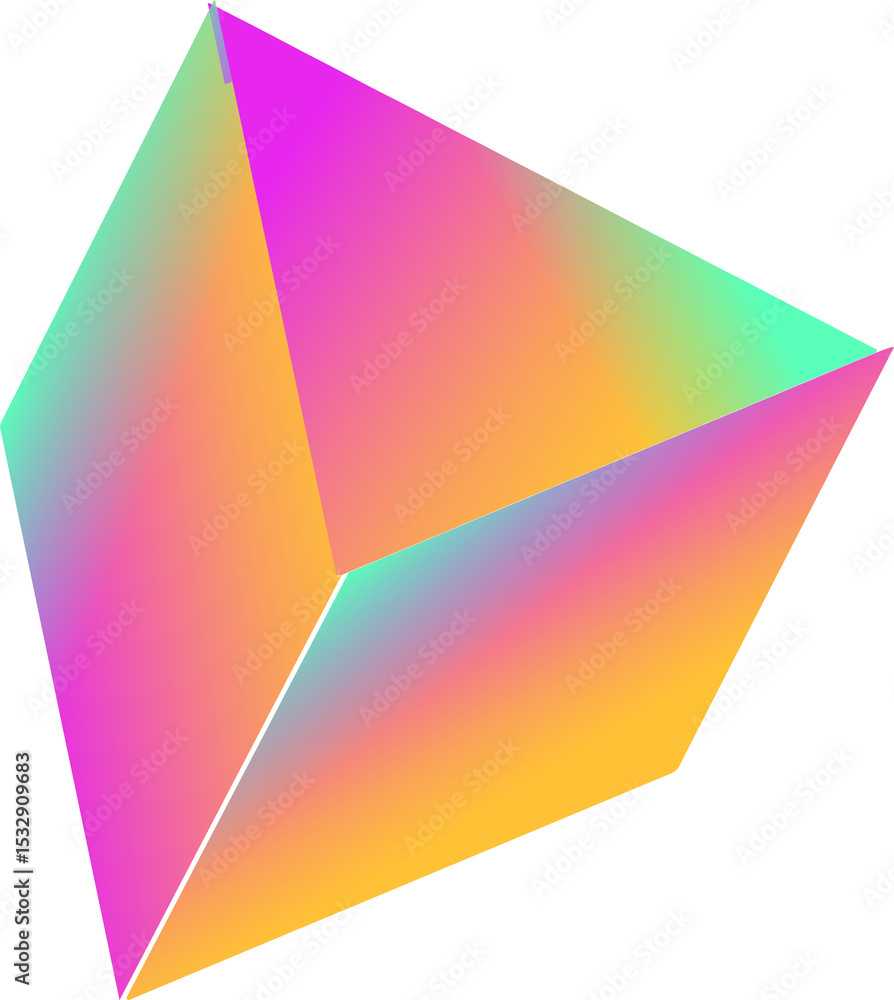 Poster colorful 3d geometric polyhedron is floating on transparent background showing gradient faces