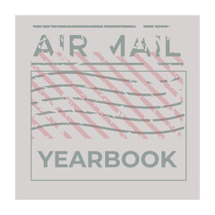 Flat stamp emblem showing AIR MAIL or YEARBOOK on clear canvas with wavy lines, diagonal pink stripe