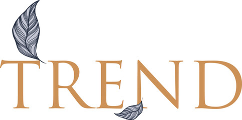 TREND logo is appearing on transparent canvas with gold serif letters and gray feathers, copy space