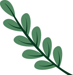 Flat leafy branch is curving on transparent background, with dark green stem and light green leaves © vectorfusionart