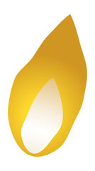 Stylized flame vector art is floating on transparent background, showing white core and yellow glow