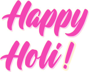Stylized hand-lettered pink Happy Holi text appearing on transparent backdrop, digital graphic