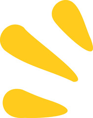 Flat design abstract yellow teardrop shapes are creating loose fan arc on transparent background