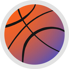 Stylized basketball is showing orange-purple fill inside border on transparent backdrop, copy space