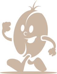 Flat vector bean character is walking on transparent background with smiling face and hair tuft