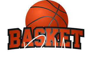 Logo is featuring 3D basketball and bold BASKET text with flowing Ball cursive on clear background © vectorfusionart