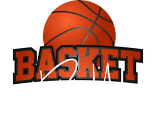 Logo is featuring 3D basketball and bold BASKET text with flowing Ball cursive on clear background