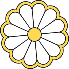 Flat daisy graphic is being shown on transparent background, with white petals and yellow center