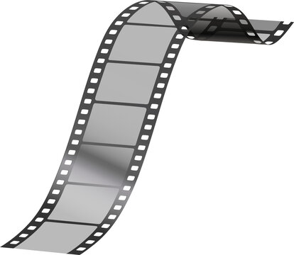 Fototapeta Curled film strip is waving in flat design with frames and perforations on transparent backdrop