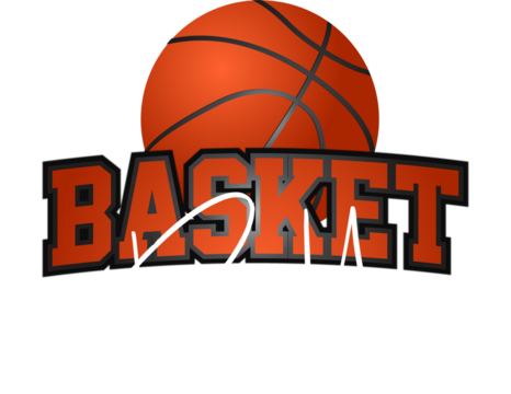 Logo is featuring 3D basketball and bold BASKET text with flowing Ball cursive on clear background