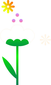 Fototapeta Showing vector flower on transparent background with green stem, pink dots, sunburst, floral motifs