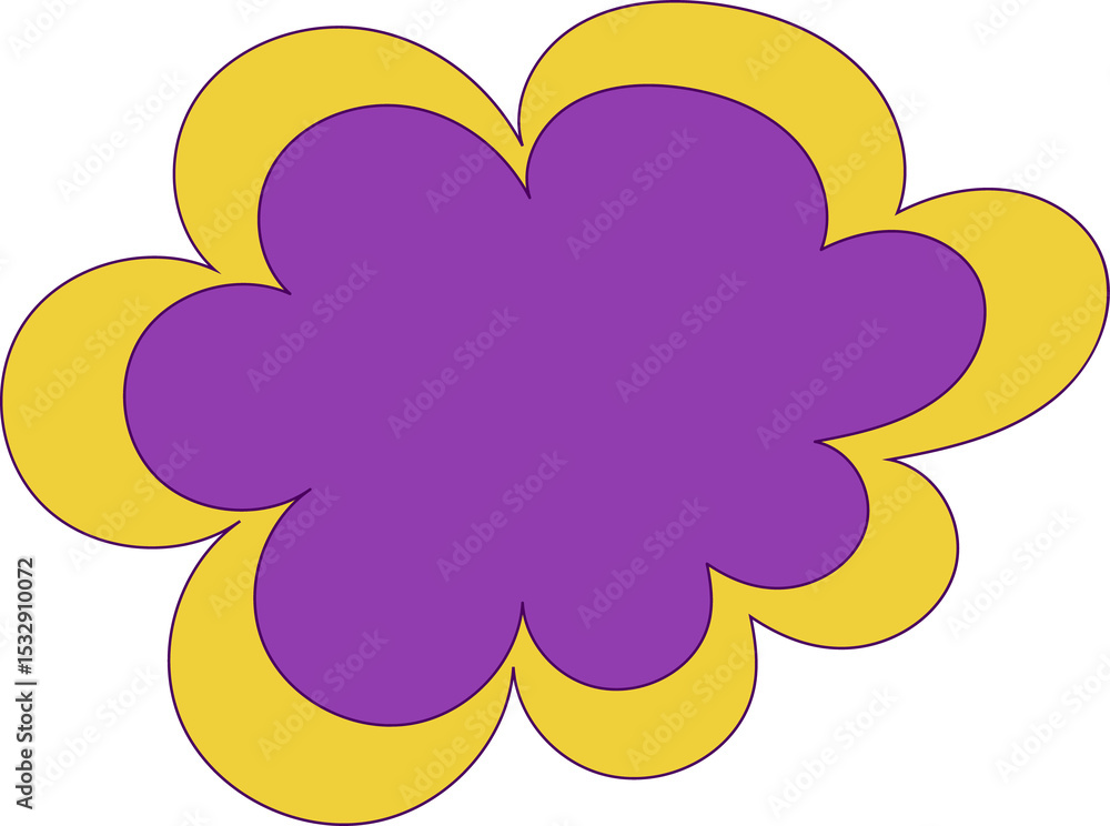 Poster abstract scalloped shape is displaying yellow border and purple core on transparent background