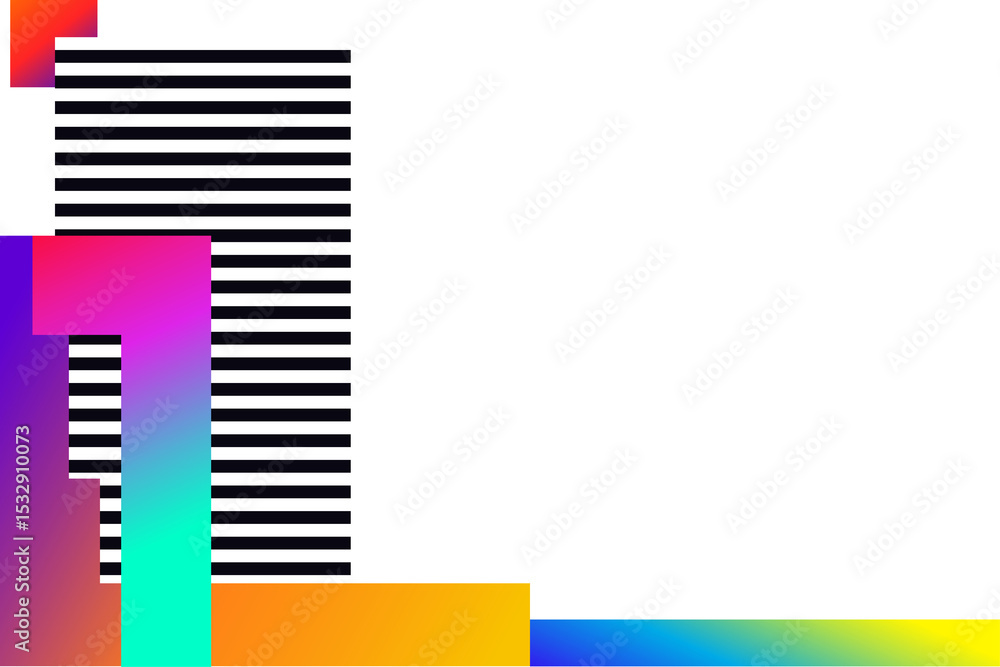 Poster flat design shapes overlapping on clear canvas featuring striped block, gradient bars and square